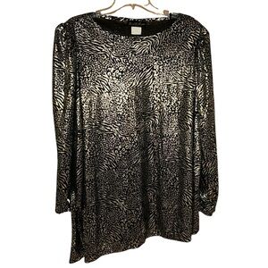 David Rose‎ Vtg Metallic Animal Print Blouse Plus Size 18.5 USA Made Glam Party